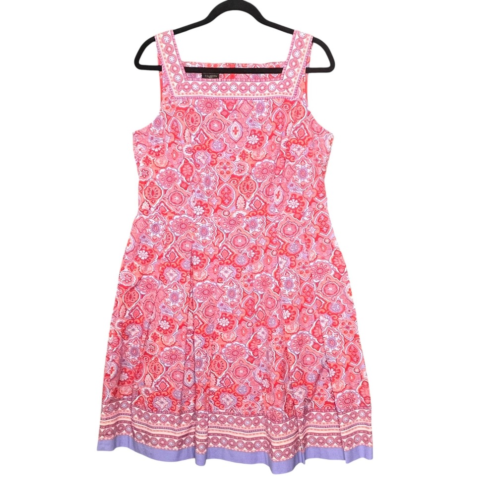 Talbots 12 Petite Medallion Cotton Fit Flare Dress Pockets Preppy‎ Coastal Boho